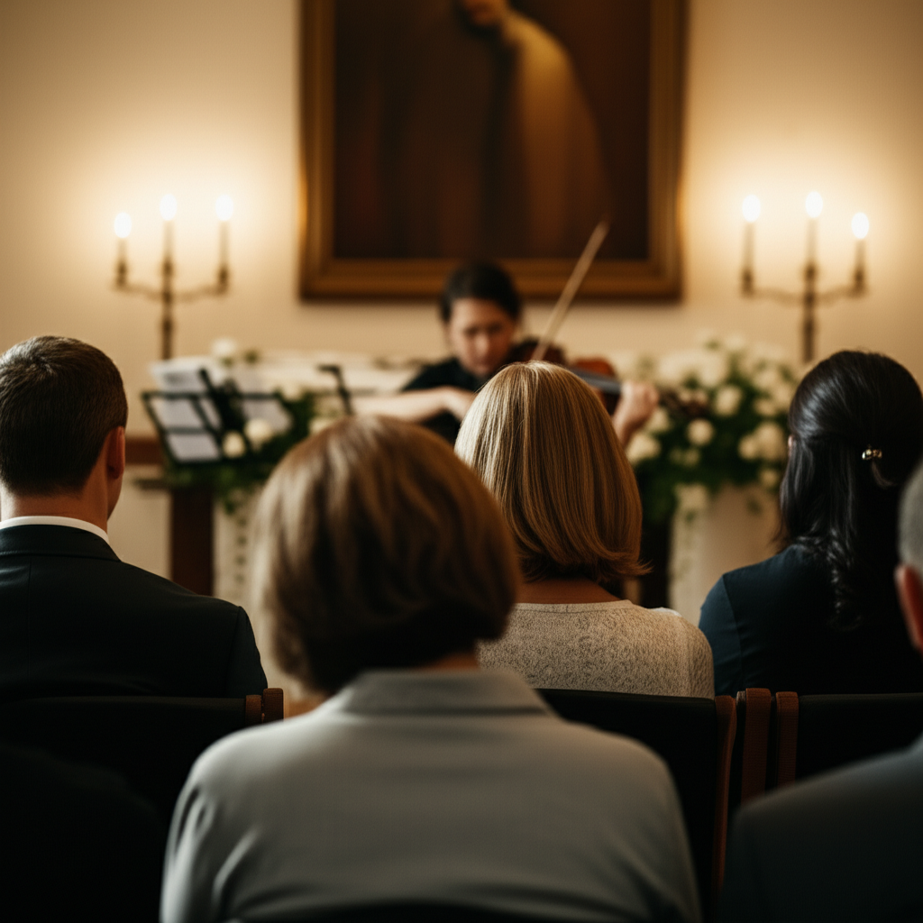 Generate a high-quality, relevant image prompt for an article about: Músicas Funerais: Serviço Exc