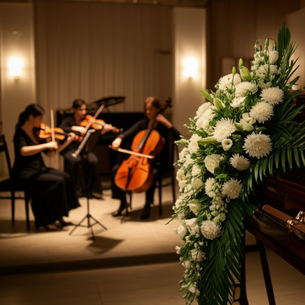 Generate a high-quality, relevant image prompt for an article about: Músicas Funerais: Serviço Exc
